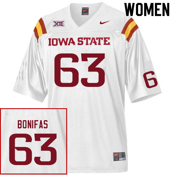 Women #63 Jim Bonifas Iowa State Cyclones College Football Jerseys Sale-White